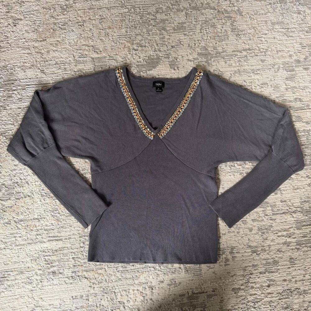 y2k indie boho Mossimo grey long sleeve sweater shirt with beaded v-neckline